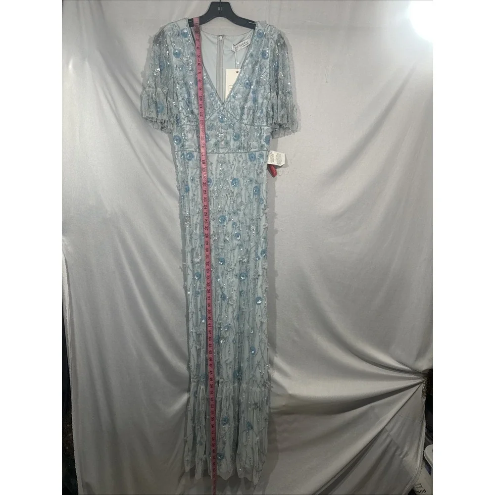 NWT Mac Duggal [ 8 ] 35110 Embellished V Neck Empire Waist Ruffle Hem Gown J1854